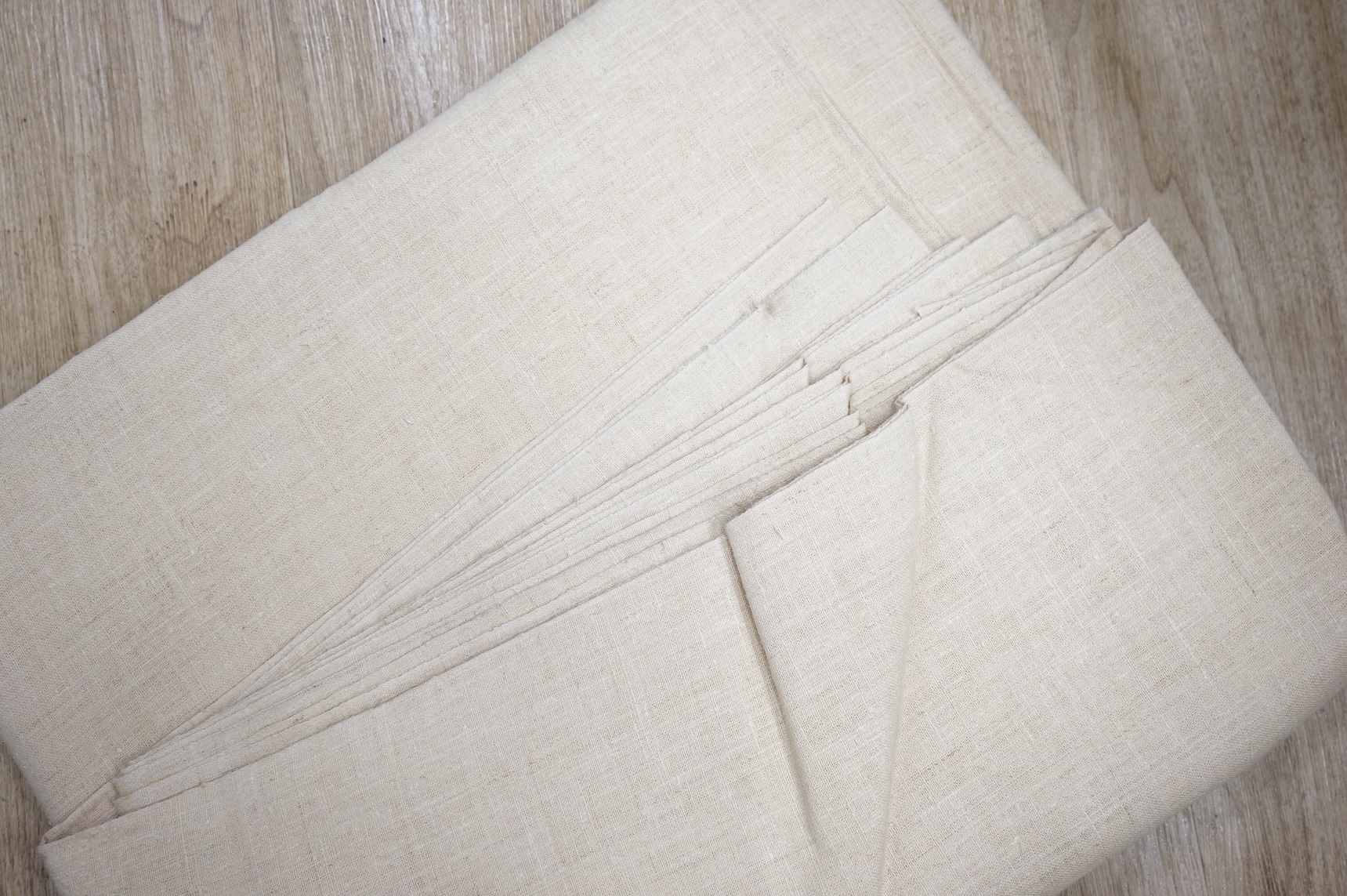 Eight lengths of coarse late 19th/early 20th century French provincial linen, largest length approx. 14 square metres